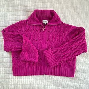 Pink Rose soft cozy fuchsia Barbiecore oversized cable knit zip sweater NWT XL
